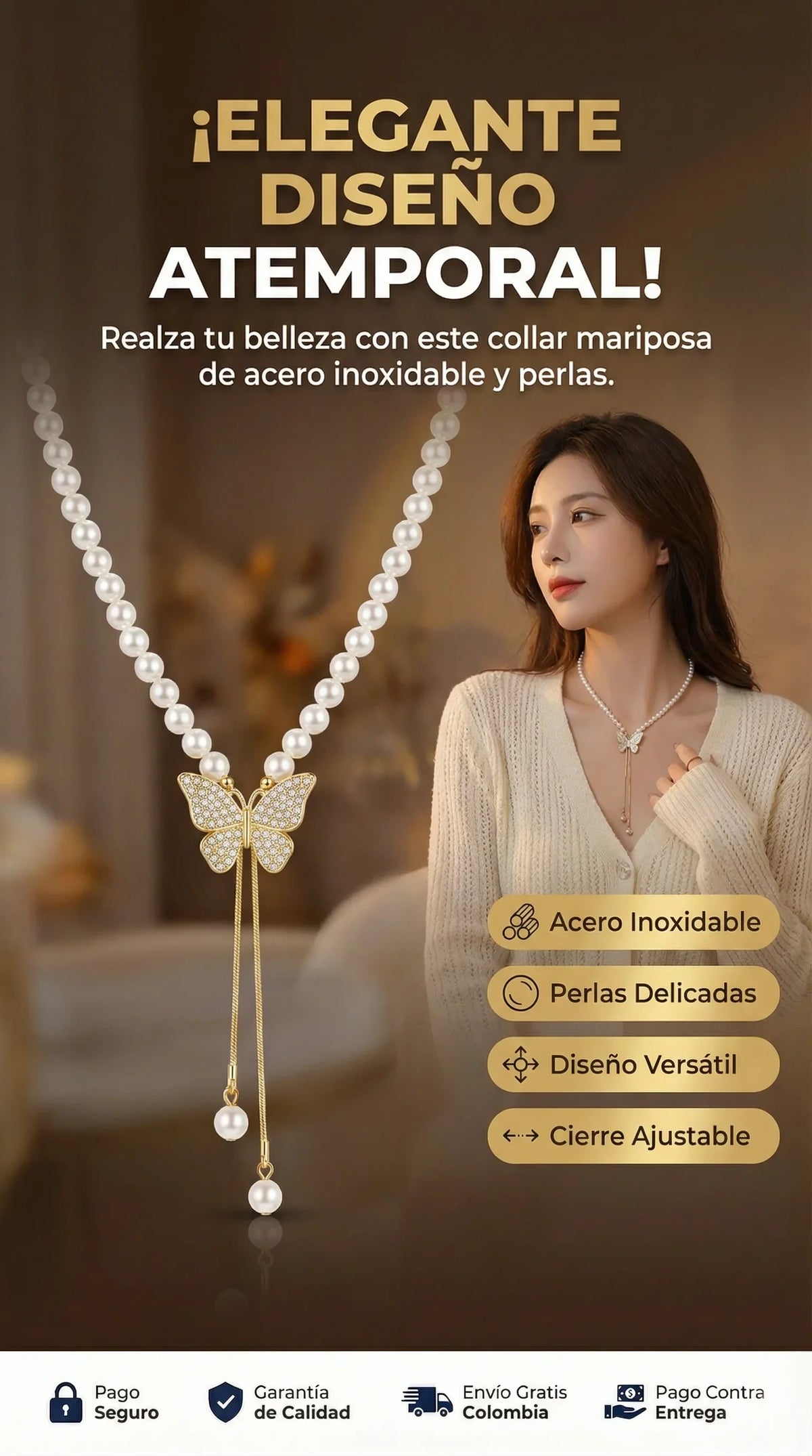 Collar Mariposa con Perlas